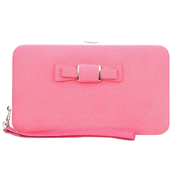 Pink Bow Accent Clutch Wallet - Picture 1 of 11